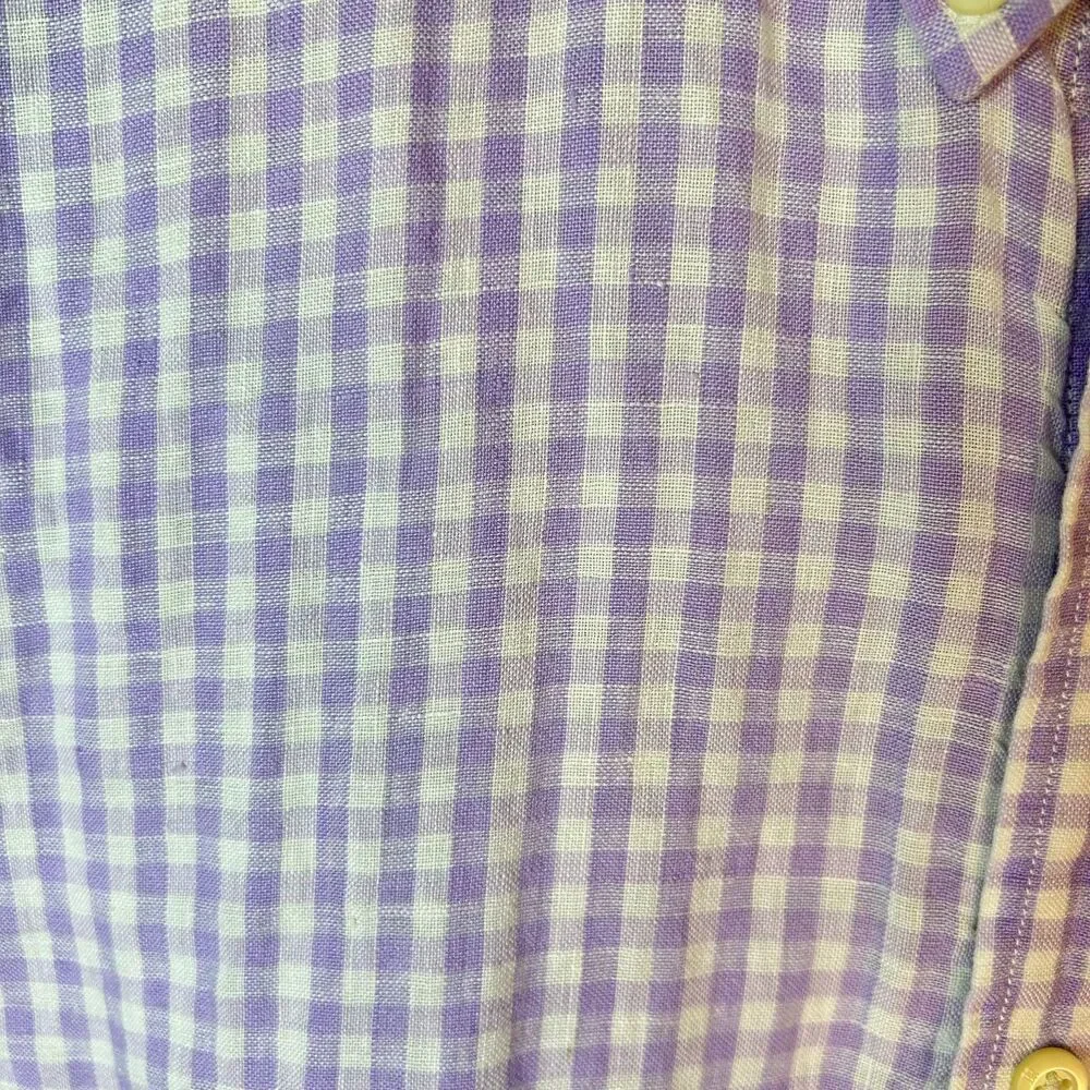 Banana Republic Men's Lavender White Linen Gingham SS Button-Down Shirt Size M